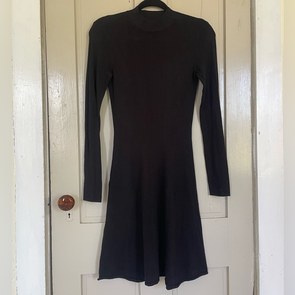 H&M Black Dress Long Sleeve Mock Neck Cute Business Casual Dark Academia NWOT - Picture 5 of 11